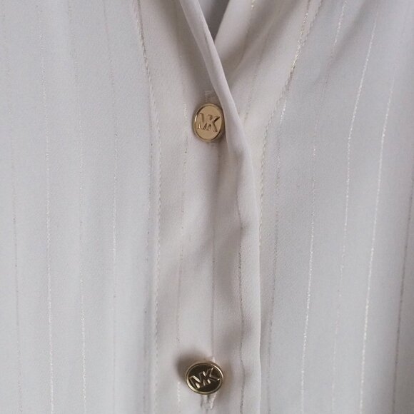 Michael Kors | Pinstripe Shirt in Off-White w Gold - Picture 3 of 4